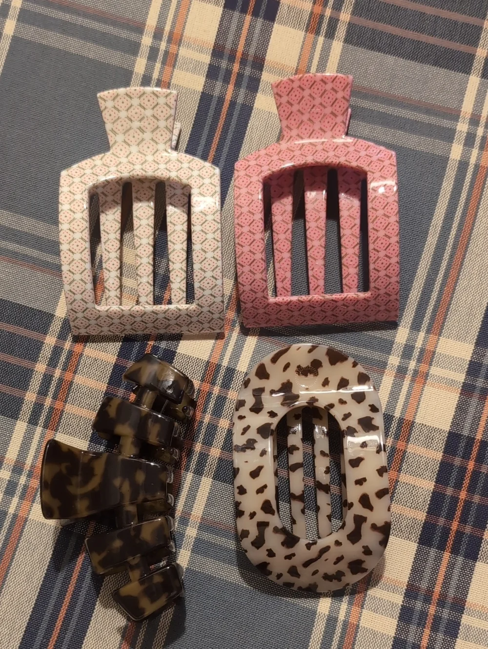 🩷Teleties Set Of 4 Hair Clips Tortoiseshell Laura Park Pink White Prints 🩷